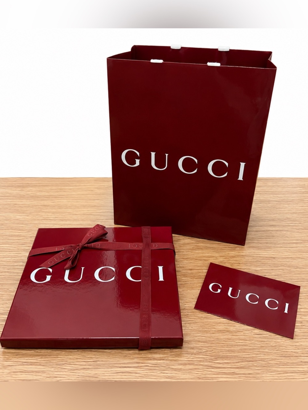Authentic Gucci Gift Box Set w/ Shopping Bag, Ribbon & Gift Card